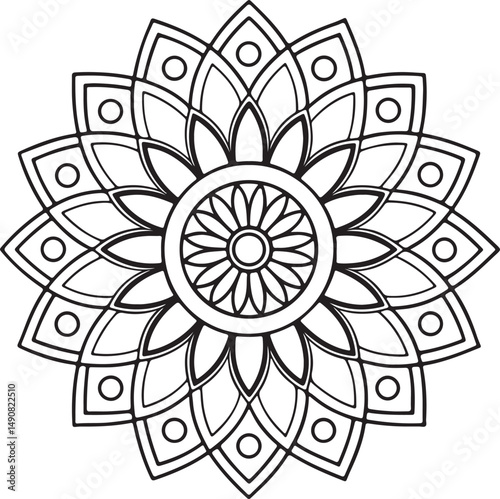 Floral Mandala Drawing – Line Art for Adult Coloring Books