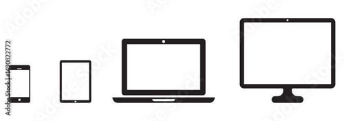 Monitor, phone, and tablet icon template. Responsive digital devices icon set in line style. eps 10
