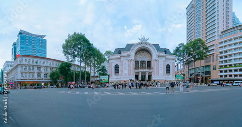 HO CHI MINH, VIETNAM-FEB 22, 2025: City Theater, an ancient architectural work in the center of Ho Chi Minh City, was built in the late 19th century with European architectural style