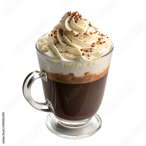 Fotografie Whipped cream mocha on glass isolated on white background