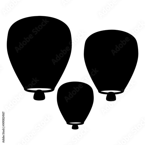 Silhouette of three paper sky lanterns against a white background image