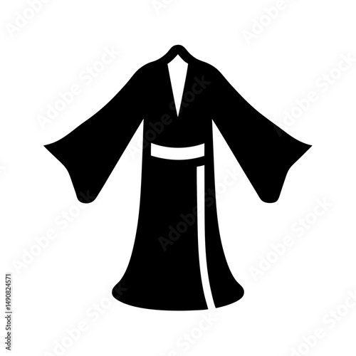 Simple Black Robe Illustration with Wide Sleeves and a Center Band