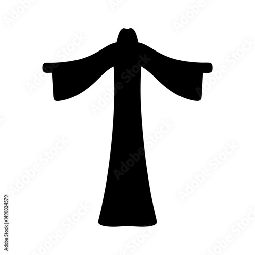 Silhouette of a flowing robe with wide sleeves on a white background