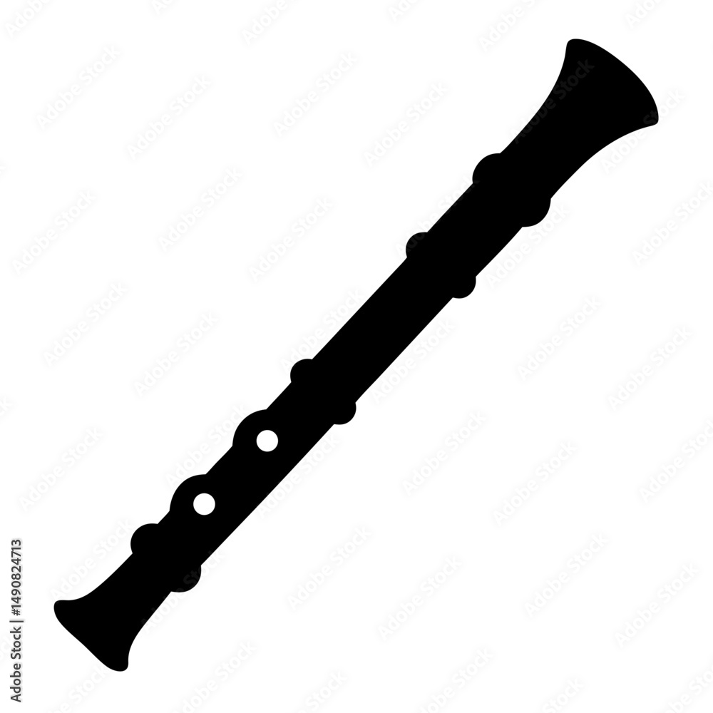 Simple black and white image of a recorder musical instrument silhouette