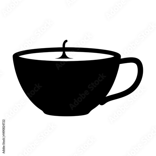 Elegant black silhouette of a teacup with tea, minimalist design