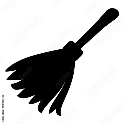 Cartoon Black Broom Silhouette on White Background  Halloween Decoration Element