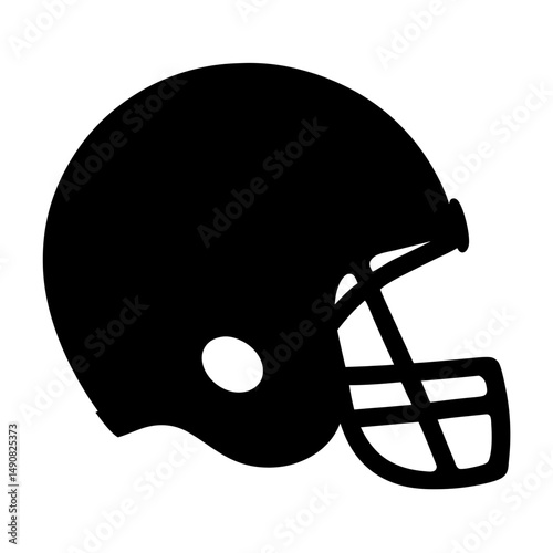 A graphic illustration of an American football helmet in black silhouette