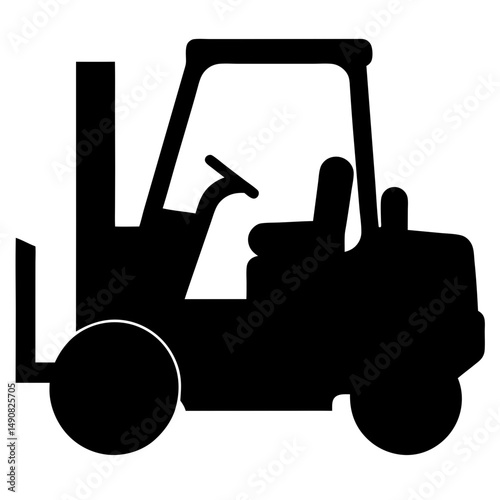 Simple forklift truck icon showing a side view in solid black