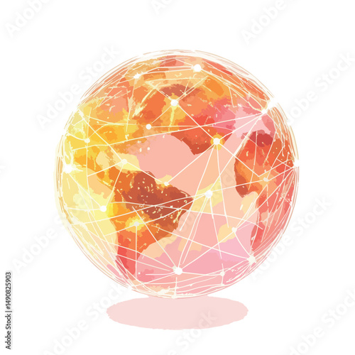 Abstract Earth Globe with Network Lines and Warm Earthy Tones