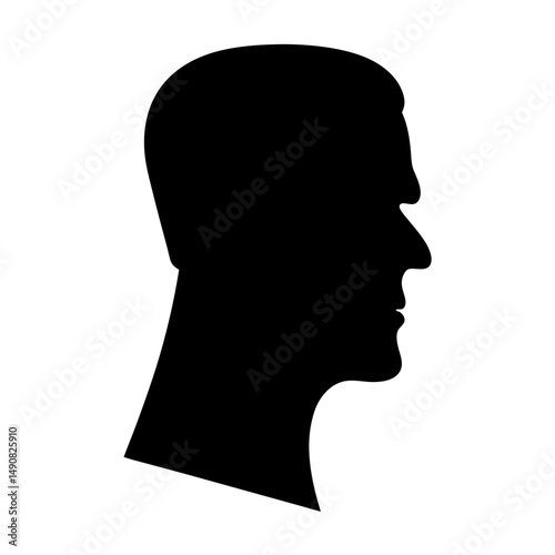 Silhouette of a man's head in profile view on white background