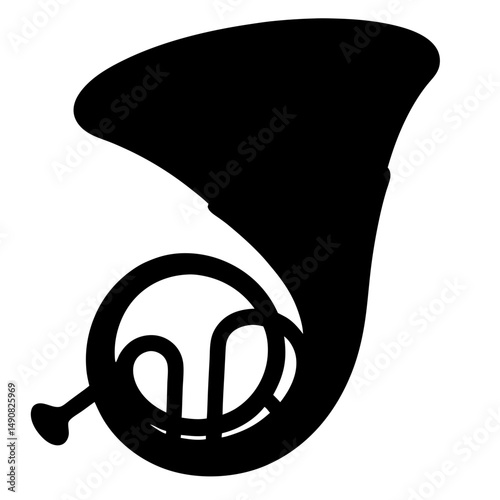 Silhouette of a French horn isolated on a white background drawing