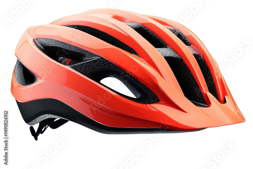 Glimmering orange bicycle helmet promising safety isolated on transparent background