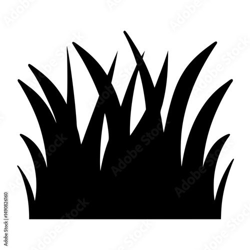 Silhouette of a clumb of grass against white background simple illustration
