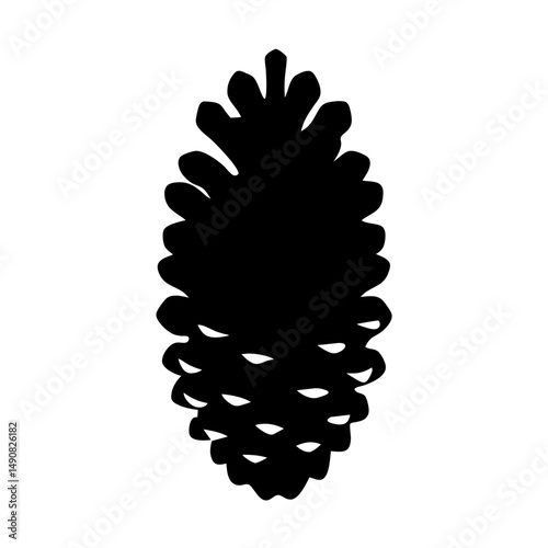 Black silhouette of a pine cone on a clean white background image