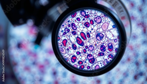 Histopathology slide with magnified view of cells taken from a biopsy