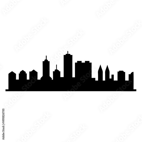 City skyline silhouette with various buildings, a picturesque urban panorama