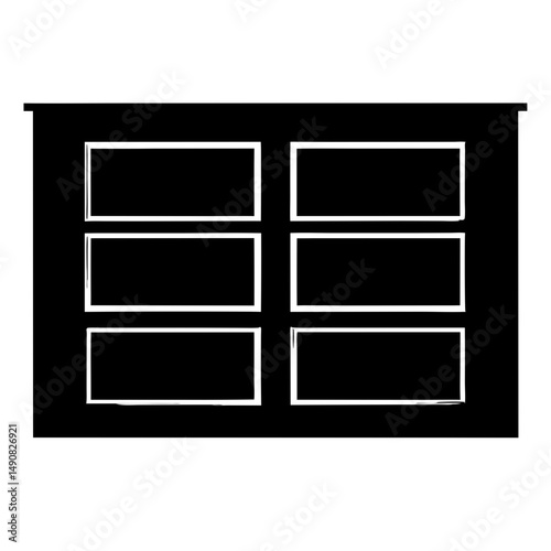 Black and white illustration of a window with a rectangular pane design