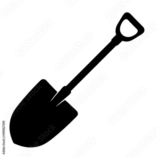 Illustration of a simple black spade, a garden tool for digging