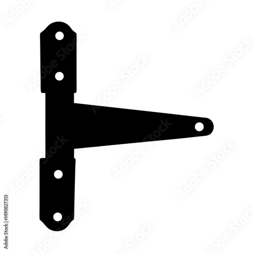 Black and white illustration of a T hinge with screw holes