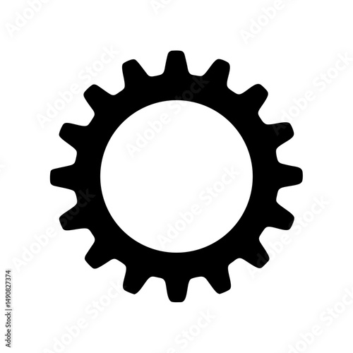 Black gear symbol on white background showcasing mechanical engineering concepts