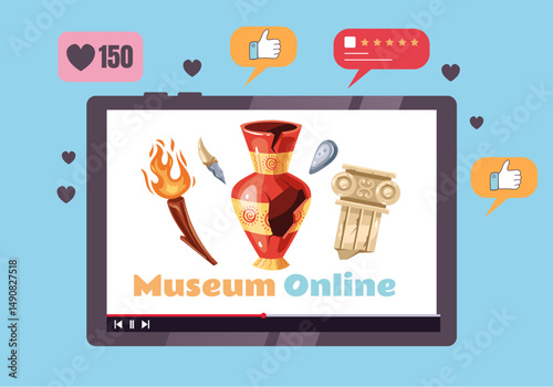 Online internet museum gallery technology concept. Vector graphic design illustration	