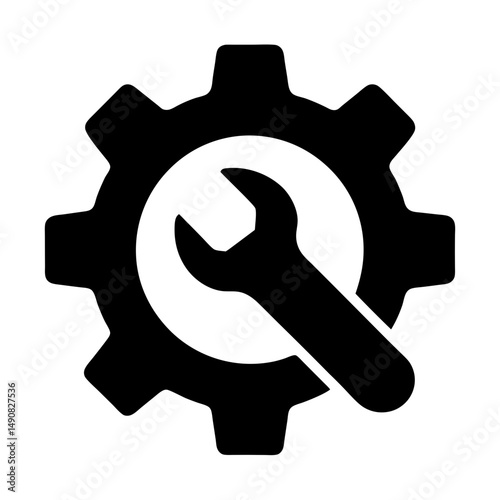 Settings icon concept featuring a gear and a wrench for maintenance