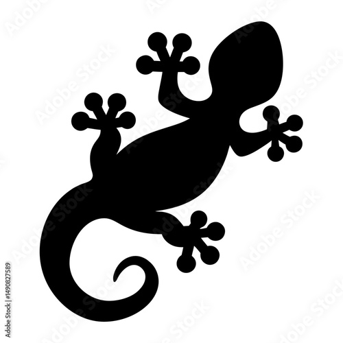 Minimalist Gecko Silhouette Design with Adherent Toes and Curled Tail Shape