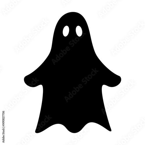 Simple Black Ghost Silhouette on a White Background for Halloween Decoration