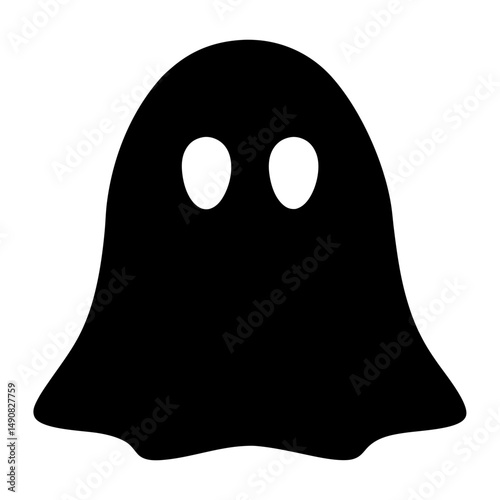 Simple Black Ghost Silhouette with Ominous Empty Eye Sockets for Halloween