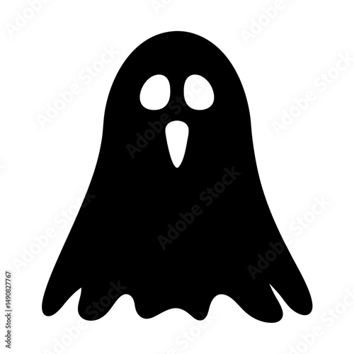 Black spooky ghost with two round eyes and a long white mouth
