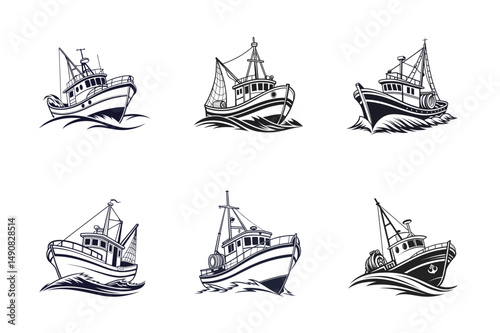 Ship vector set illustration. Ships, boats, cargo, logistics, transportation and shipping icons.  Ship silhouettes vector art illustration. ship logo icon vector set.