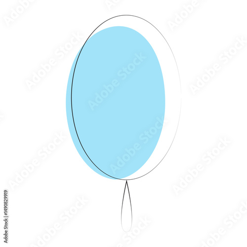 Abstract blue balloon with black outline on white background.