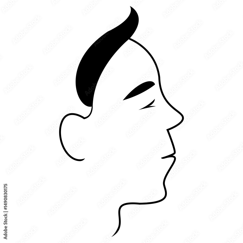 Stylized male side profile with closed eyes and sharp hair. Stylized male side profile with closed eyes and sharp hair.
