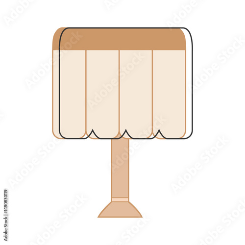 Table lamp with pleated beige shade and minimal base.