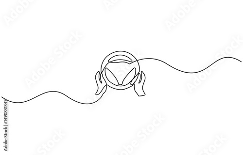 steering one line art drawing, hand holds the steering wheel - one line drawing. Concept of car interior, driving one hand, driving exam.