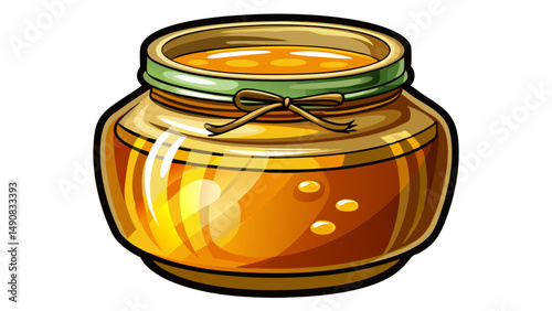 glass jar with honey isolated on white background.