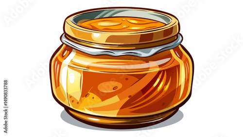 glass jar with honey isolated on white background.