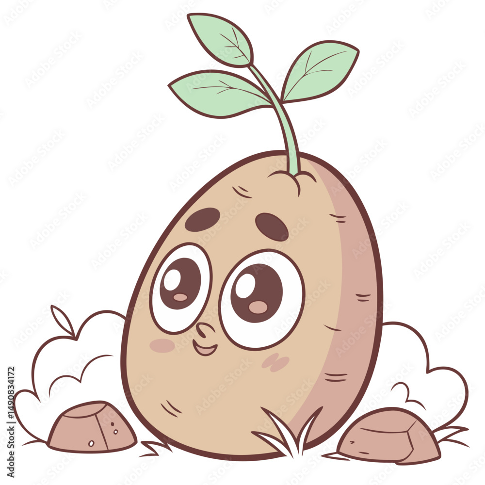 Obraz premium Adorable Baby Potato with Sprout, Nursery Style Illustration. Perfect for: Baby Showers, Nursery Decor, Kids' Birthdays