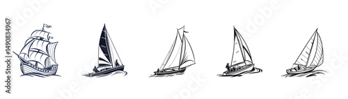 Ship vector art illustration. Ships, boats, cargo, logistics, transportation and shipping icons.  Ship silhouettes vector art illustration. ship logo icon vector.