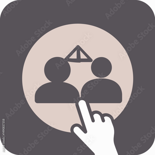 Graphic illustration of two people with a hand pointing, symbolizing guidance and interaction in a collaborative environment