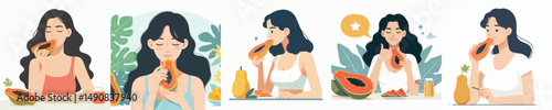 vector of a young man eating bread