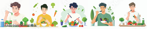 vector of a young man eating bread