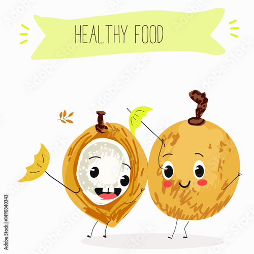 Pitomba fruit cute funny cheerful characters with different poses and emotions. Vector hand drawnvector illistration.