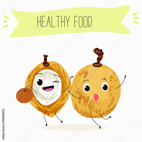 Pitomba fruit cute funny cheerful characters with different poses and emotions. Vector hand drawnvector illistration.
