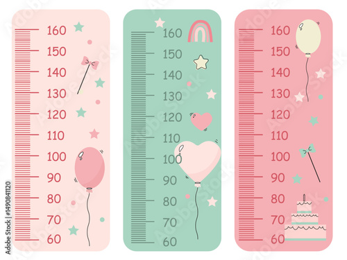 A cute set with delicate height gauges for children with balloons and stars