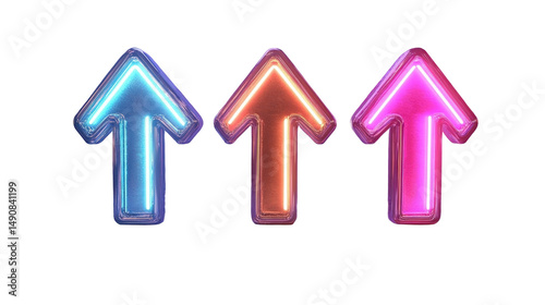 Three glowing arrows pointing upwards in vibrant colors against a dark background, symbolizing progress