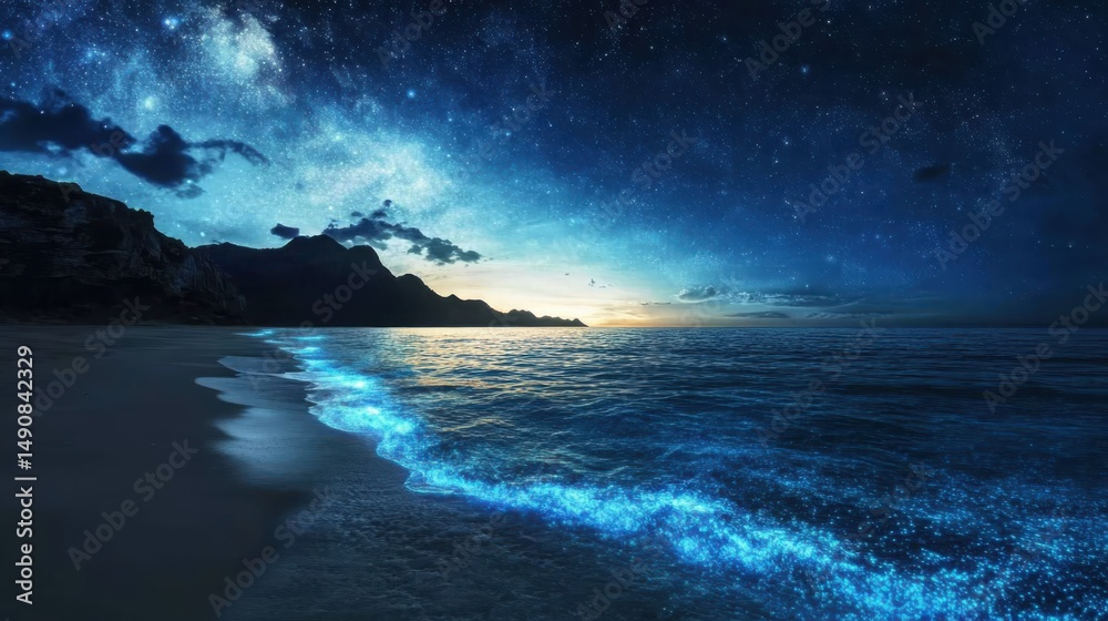 Obraz premium Captivating night sky over ocean waves coastal beach stunning landscape photography tranquil environment serene viewpoint