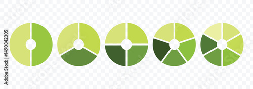 Set of pie charts icon. Circle pie chart diagram. 1, 2, 3, 4, 5, 6, 7, 8, 9, 10, 11, 12 sections or steps. Circle icons for infographic, UI, web design, business presentation. Vector illustration