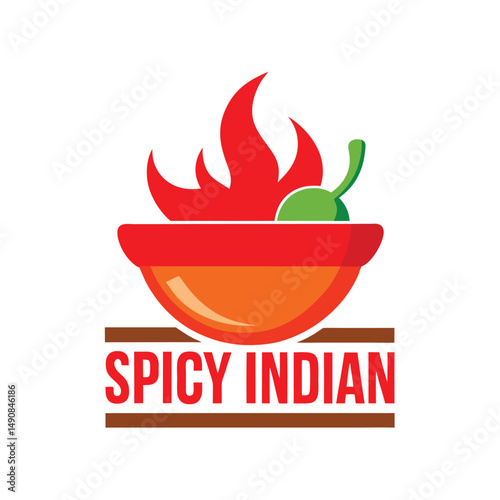 Spicy Indian Restaurant Logo with Chili Pepper
