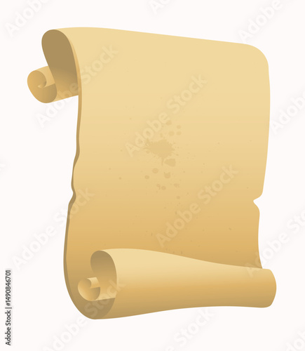 Parchment paper, scroll papyrus, empty frame, blank in cartoon style